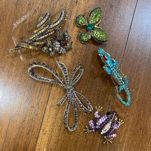 Crystal Encrusted Multicolor Animal & Bow Brooch Set - Women Accessories